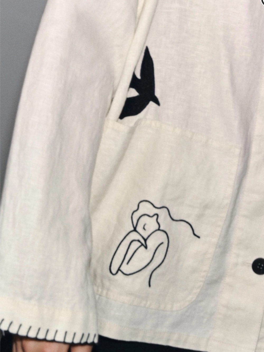 ZW Collection-Embroidered linen overshirt. Size XS - Picture 8 of 9